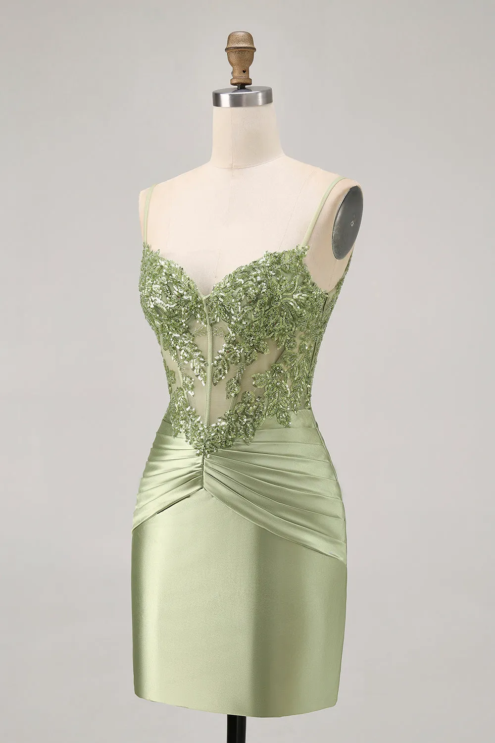Green Strapless Corset Sequins Bodycon Short Homecoming Dress with Appliques sold by Zapaka product image thumbnail 3
