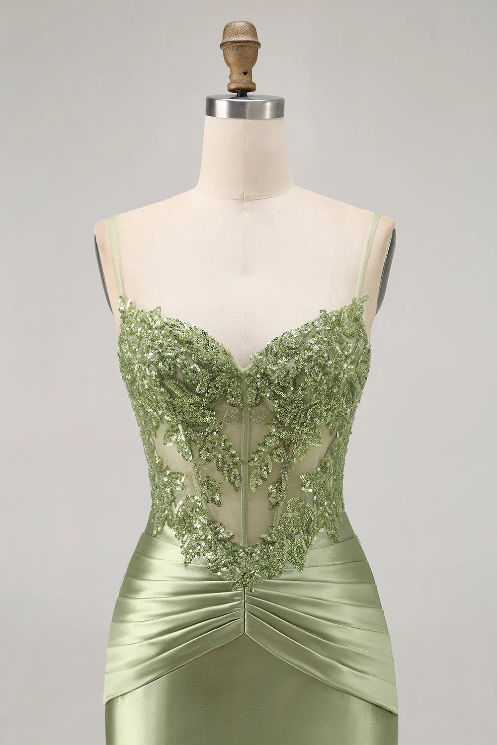 Green Strapless Corset Sequins Bodycon Short Homecoming Dress with Appliques sold by Zapaka product image thumbnail 4