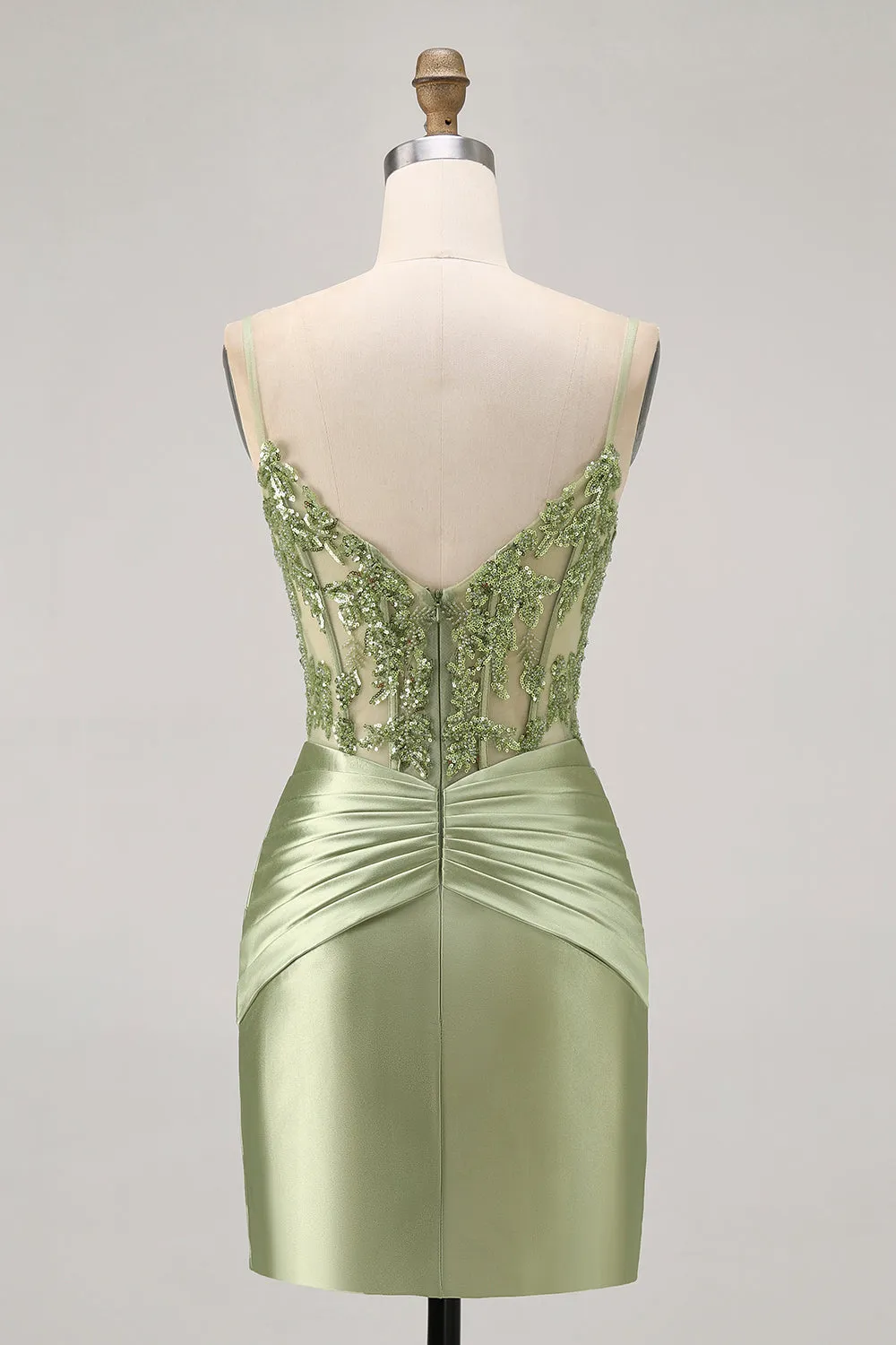 Green Strapless Corset Sequins Bodycon Short Homecoming Dress with Appliques sold by Zapaka product image thumbnail 2