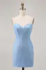 Blue Bodycon Strapless Beaded Short Homecoming Dress sold by Zapaka
