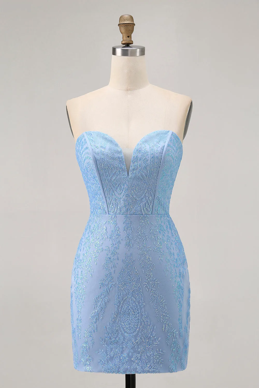 Blue Bodycon Strapless Beaded Short Homecoming Dress sold by Zapaka