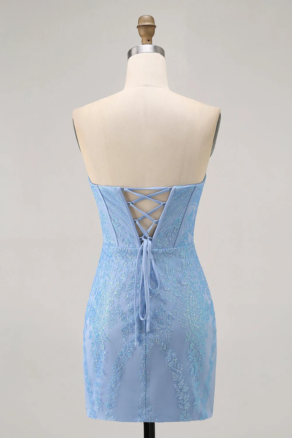 Blue Bodycon Strapless Beaded Short Homecoming Dress sold by Zapaka product image thumbnail 2