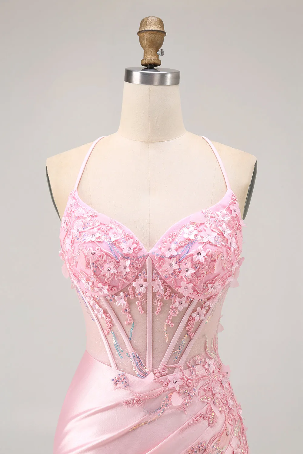 Candy Pink Bodycon Beaded Corset Short Homecoming Dress with Appliques sold by Zapaka product image thumbnail 4