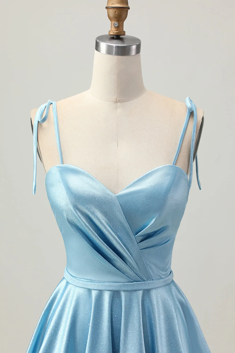 Blue Satin A Line Short Spaghetti Straps Homecoming Dress sold by Zapaka product image thumbnail 4