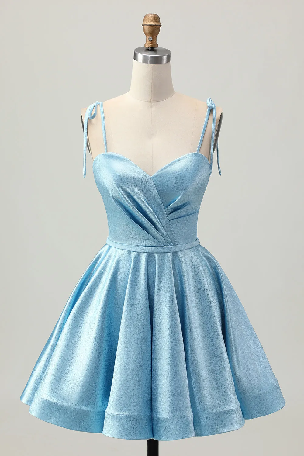 Blue Satin A Line Short Spaghetti Straps Homecoming Dress sold by Zapaka