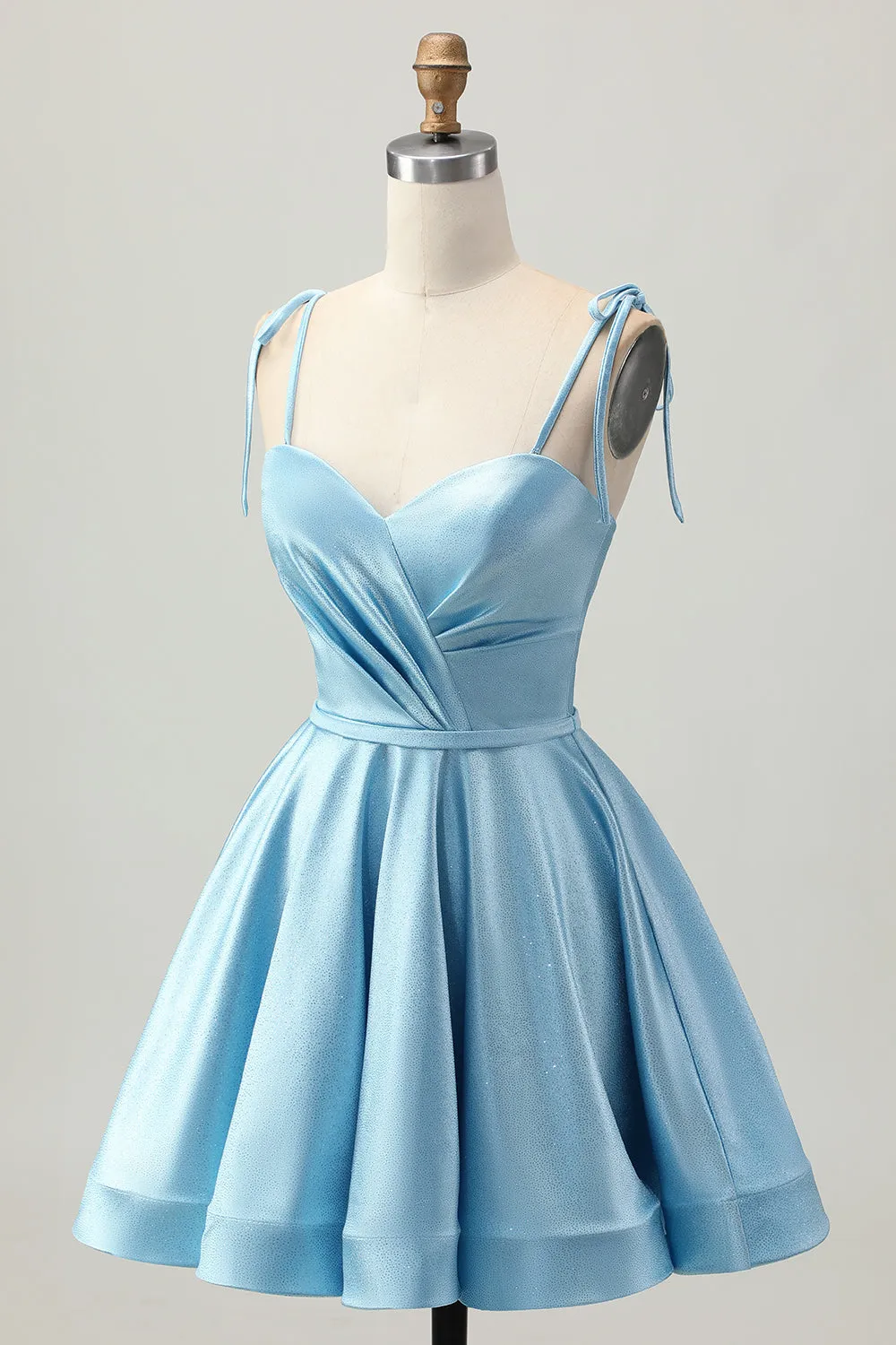 Blue Satin A Line Short Spaghetti Straps Homecoming Dress sold by Zapaka product image thumbnail 3