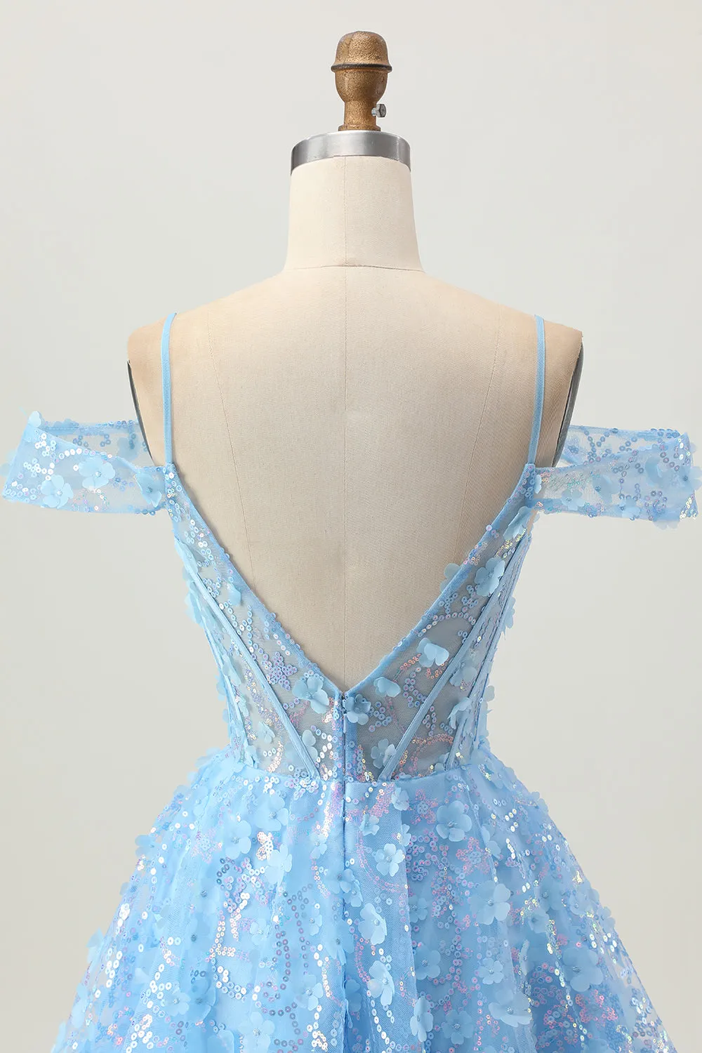 Sparkly Sequins Blue A-Line Cold Shoulder Mini Homecoming Dress with Open Back sold by Zapaka product image thumbnail 5
