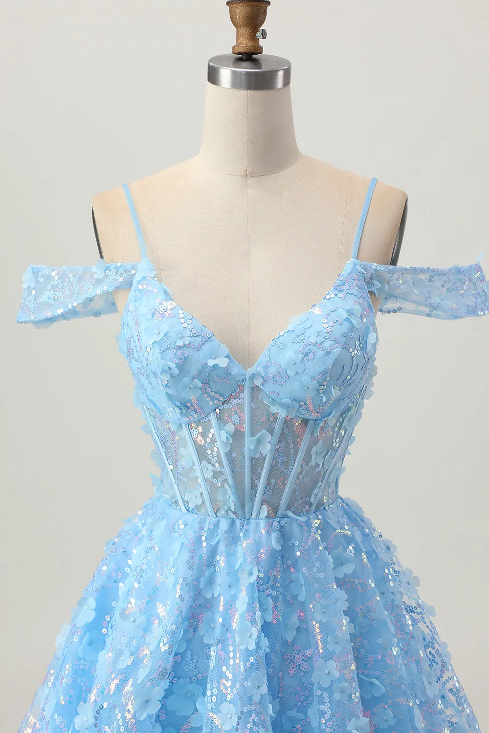 Sparkly Sequins Blue A-Line Cold Shoulder Mini Homecoming Dress with Open Back sold by Zapaka product image thumbnail 4