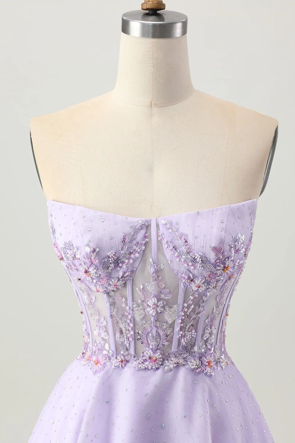 Sparkly A Line Strapless Sequins Lace Up Back Mini Lilac Homecoming Dress with Beading sold by Zapaka product image thumbnail 4