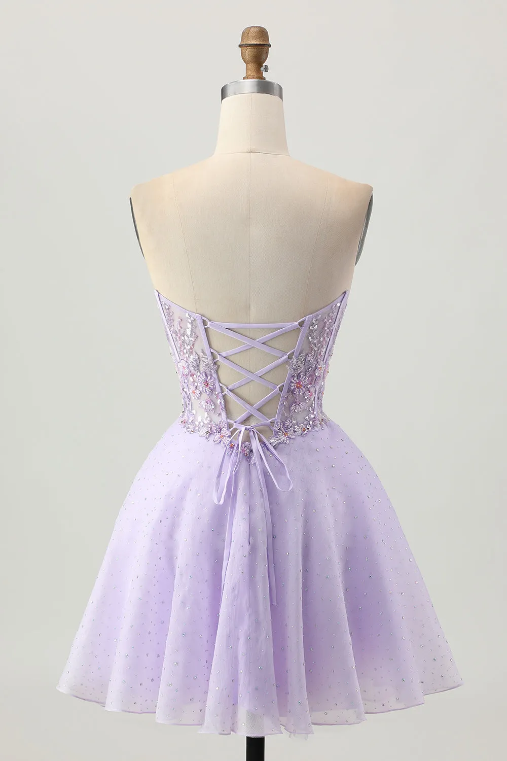 Sparkly A Line Strapless Sequins Lace Up Back Mini Lilac Homecoming Dress with Beading sold by Zapaka product image thumbnail 2
