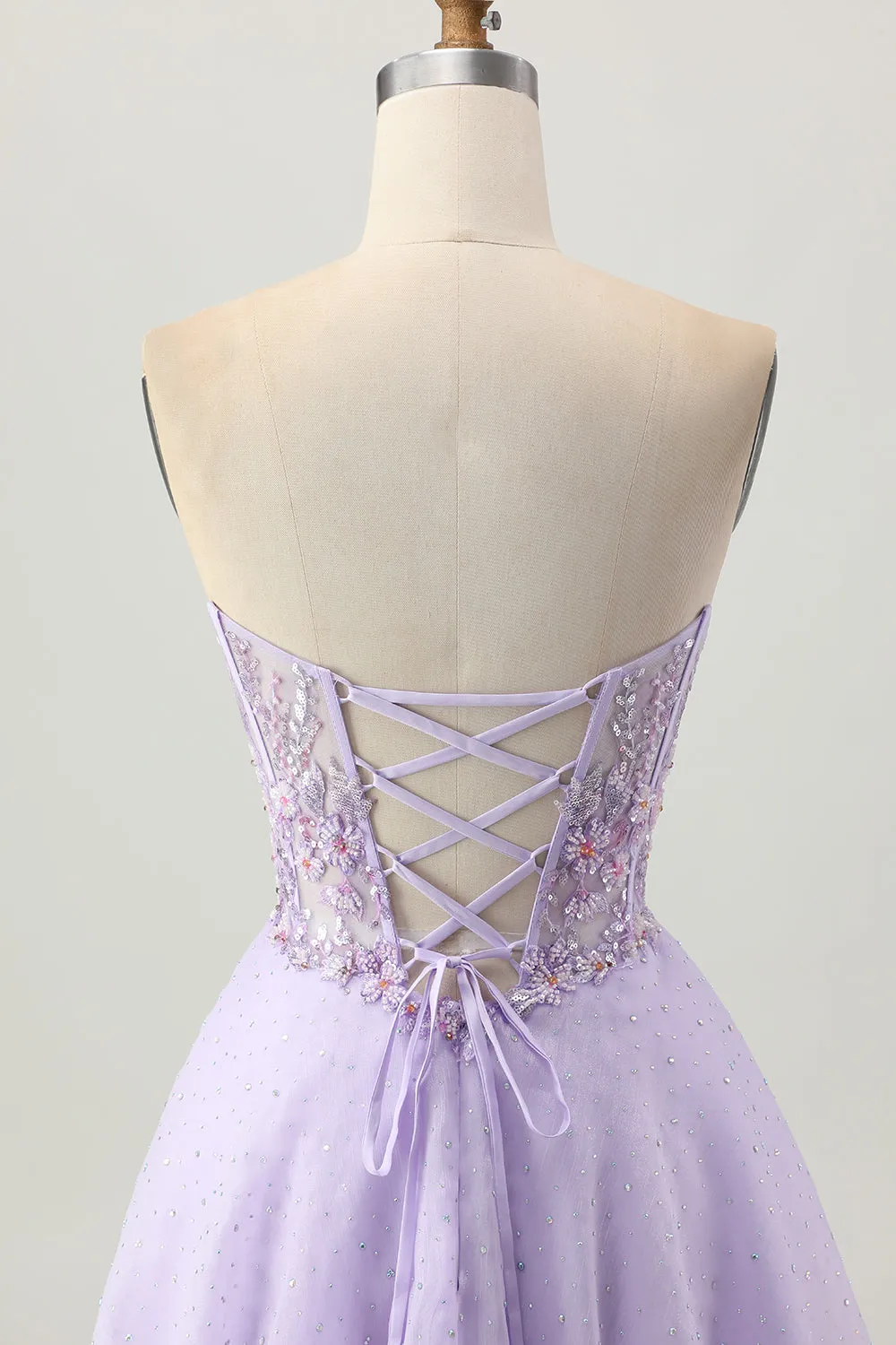 Sparkly A Line Strapless Sequins Lace Up Back Mini Lilac Homecoming Dress with Beading sold by Zapaka product image thumbnail 5