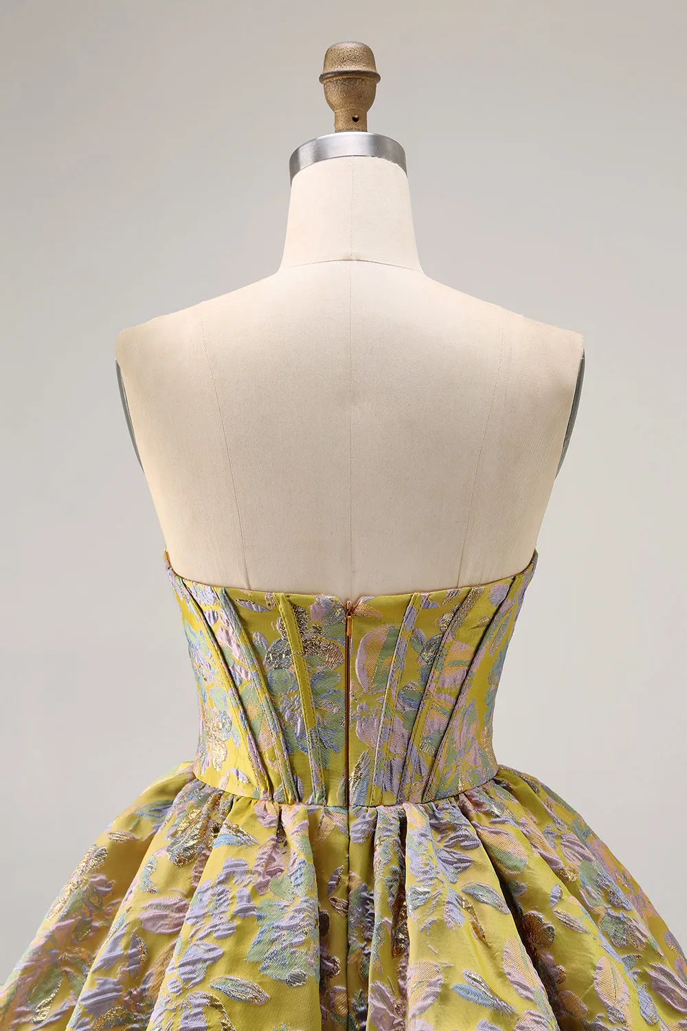 Yellow Strapless Fit and Flare Brocade A-Line Short Homecoming Dress sold by Zapaka product image thumbnail 5