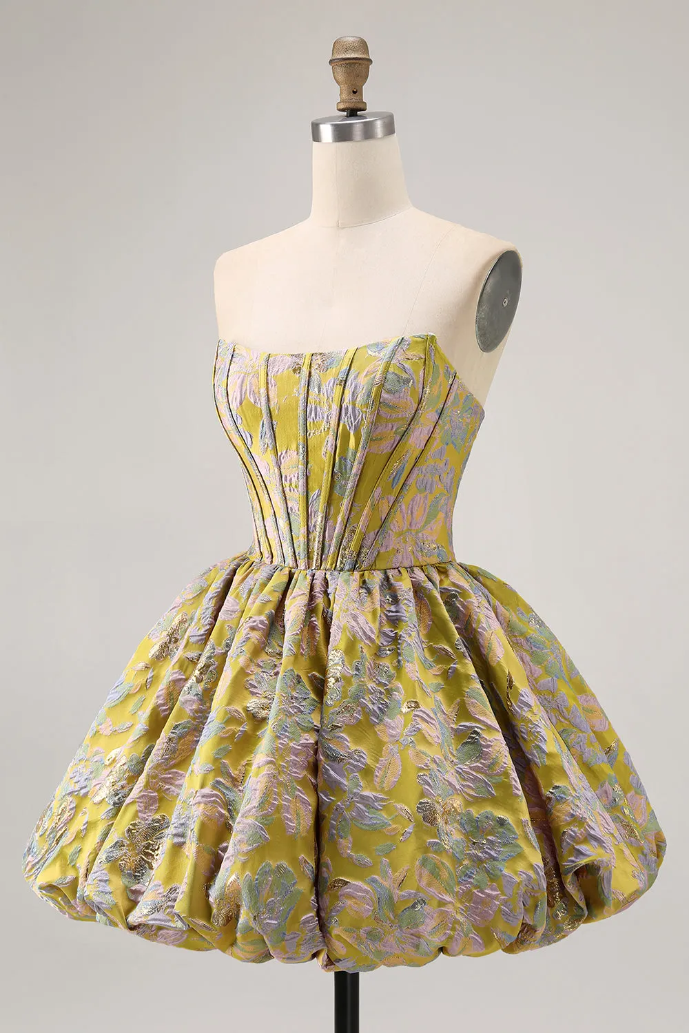 Yellow Strapless Fit and Flare Brocade A-Line Short Homecoming Dress sold by Zapaka product image thumbnail 3