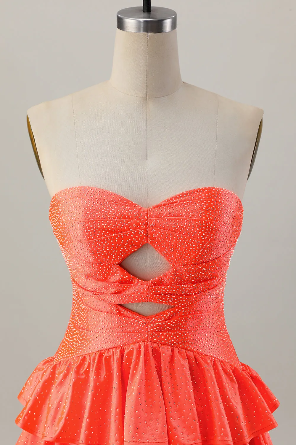 Orange Strapless Tiered A Line Cut Out Homecoming Dress with Beading sold by Zapaka product image thumbnail 4
