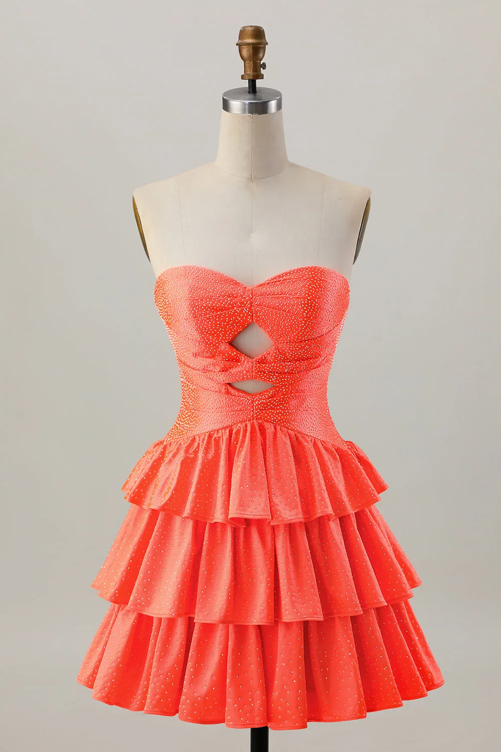 Orange Strapless Tiered A Line Cut Out Homecoming Dress with Beading sold by Zapaka