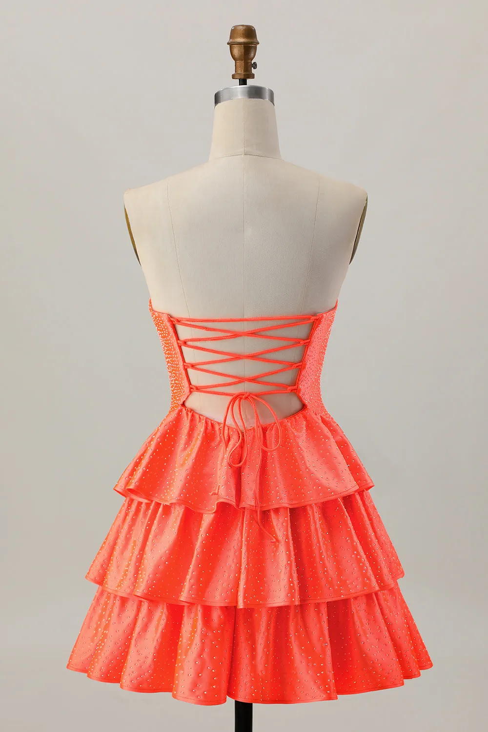 Orange Strapless Tiered A Line Cut Out Homecoming Dress with Beading sold by Zapaka product image thumbnail 2