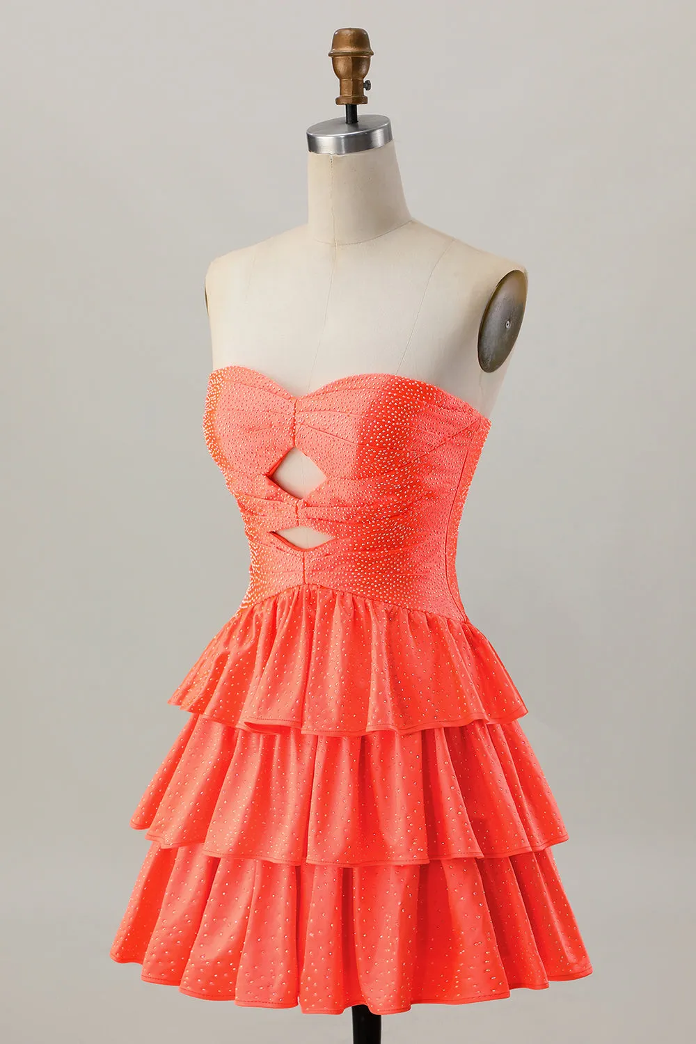 Orange Strapless Tiered A Line Cut Out Homecoming Dress with Beading sold by Zapaka product image thumbnail 3