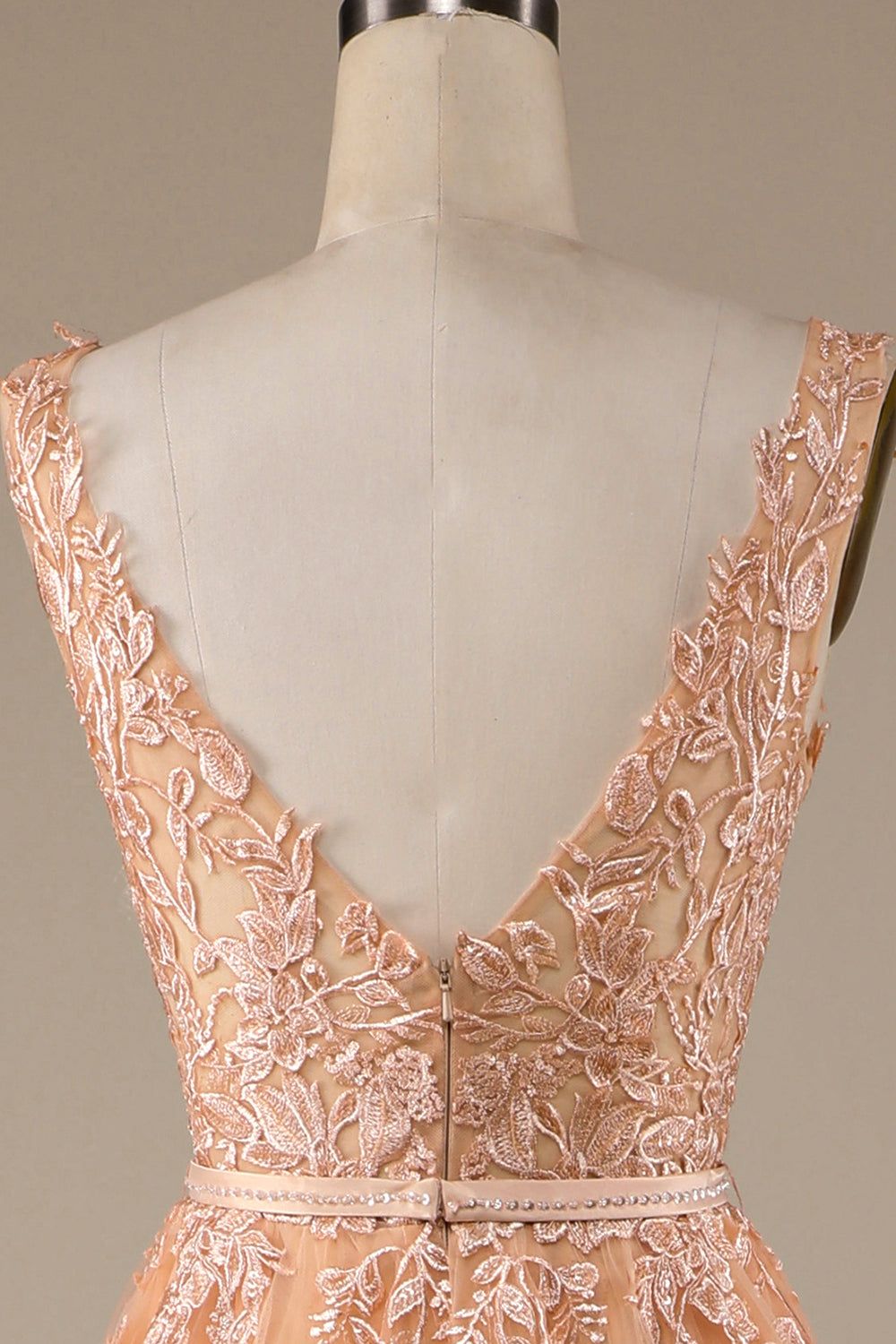 Champagne V-Neck Tulle Wedding Dress with Lace sold by Zapaka product image thumbnail 5