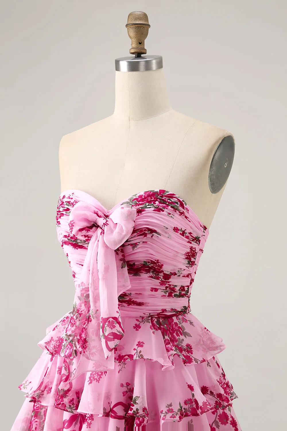 Pink Flower A-line Strapless Tiered Short Homecoming Dress with Front Bow sold by Zapaka product image thumbnail 5
