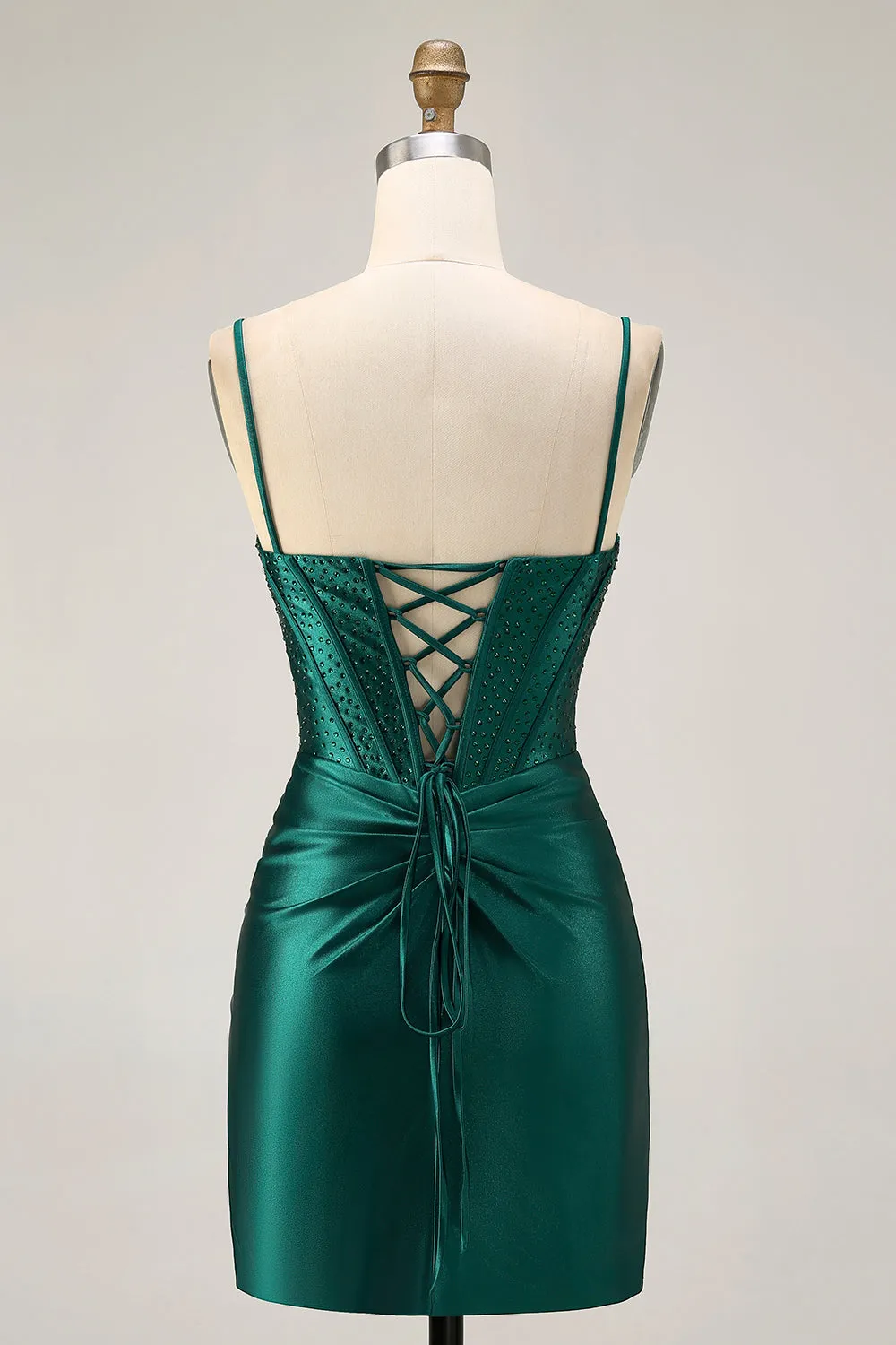 Dark Green Corset Bodycon Sequins Satin Homecoming Dress sold by Zapaka product image thumbnail 2