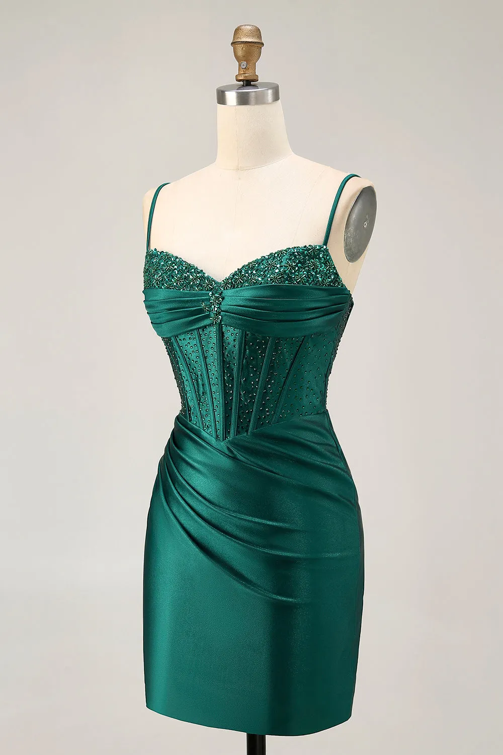 Dark Green Corset Bodycon Sequins Satin Homecoming Dress sold by Zapaka product image thumbnail 5