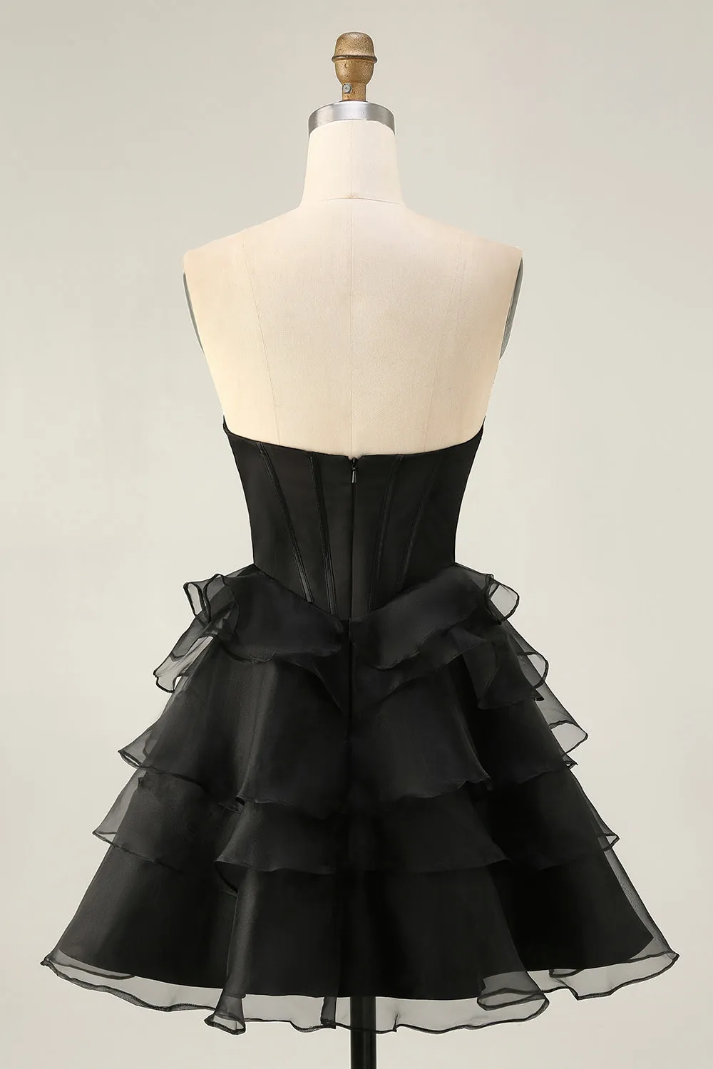 Black Strapless Corset Tiered A Line Short Homecoming Dress with Beading sold by Zapaka product image thumbnail 2