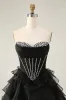 Black Strapless Corset Tiered A Line Short Homecoming Dress with Beading sold by Zapaka