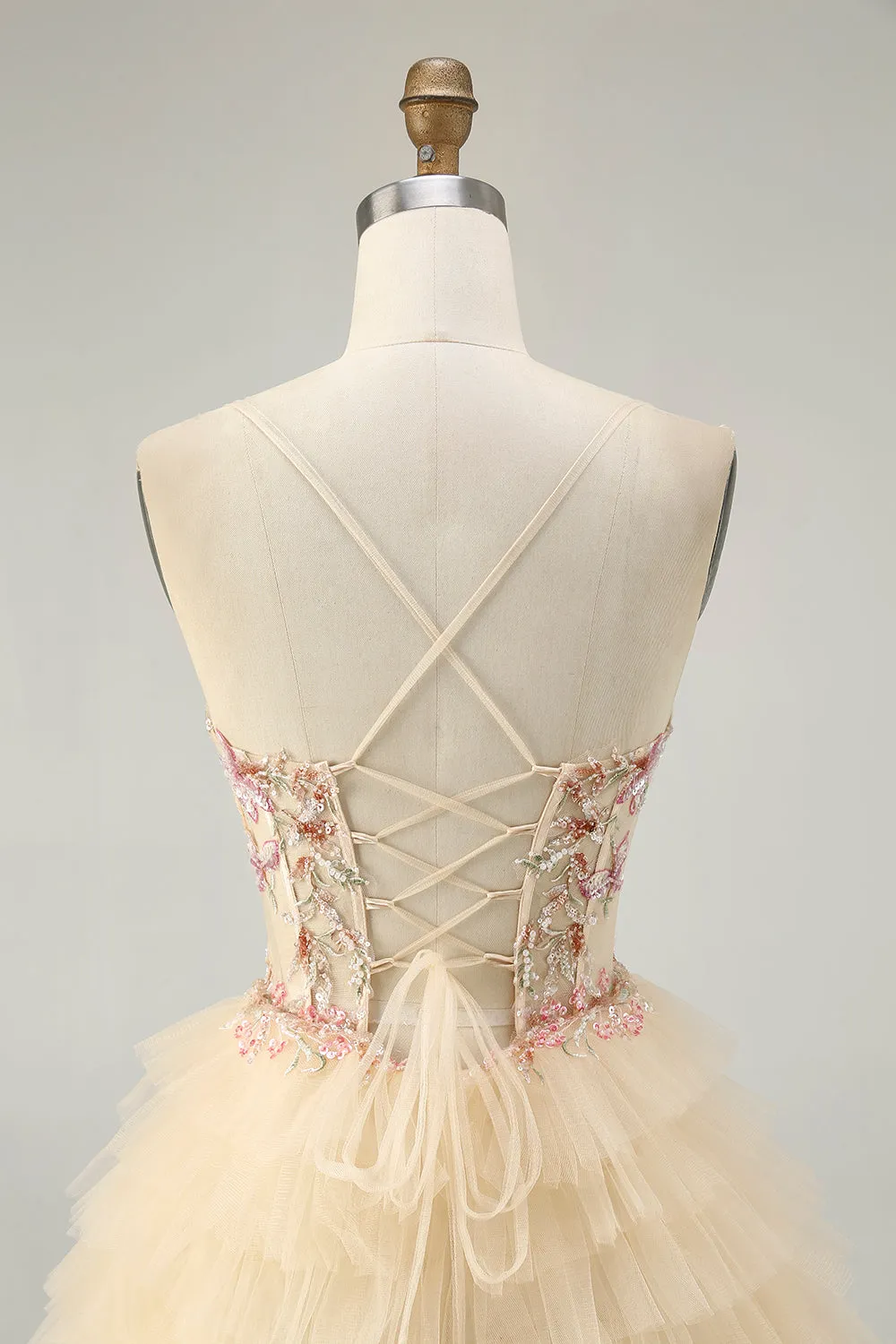 Apricot Spaghetti Straps Corset A Line Ruffled Homecoming Dress sold by Zapaka product image thumbnail 5