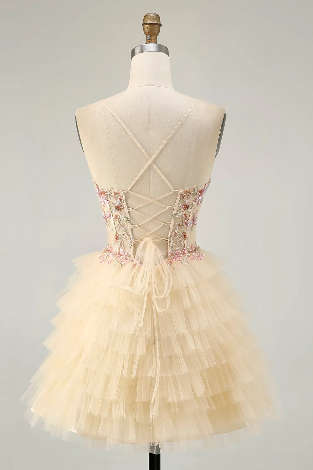 Apricot Spaghetti Straps Corset A Line Ruffled Homecoming Dress sold by Zapaka product image thumbnail 2