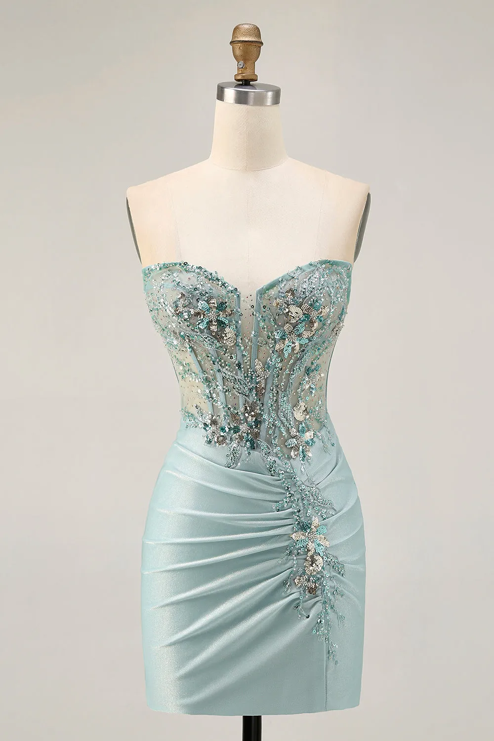 Grey Green Bodycon Strapless Homecoming Dress with Sequins sold by Zapaka