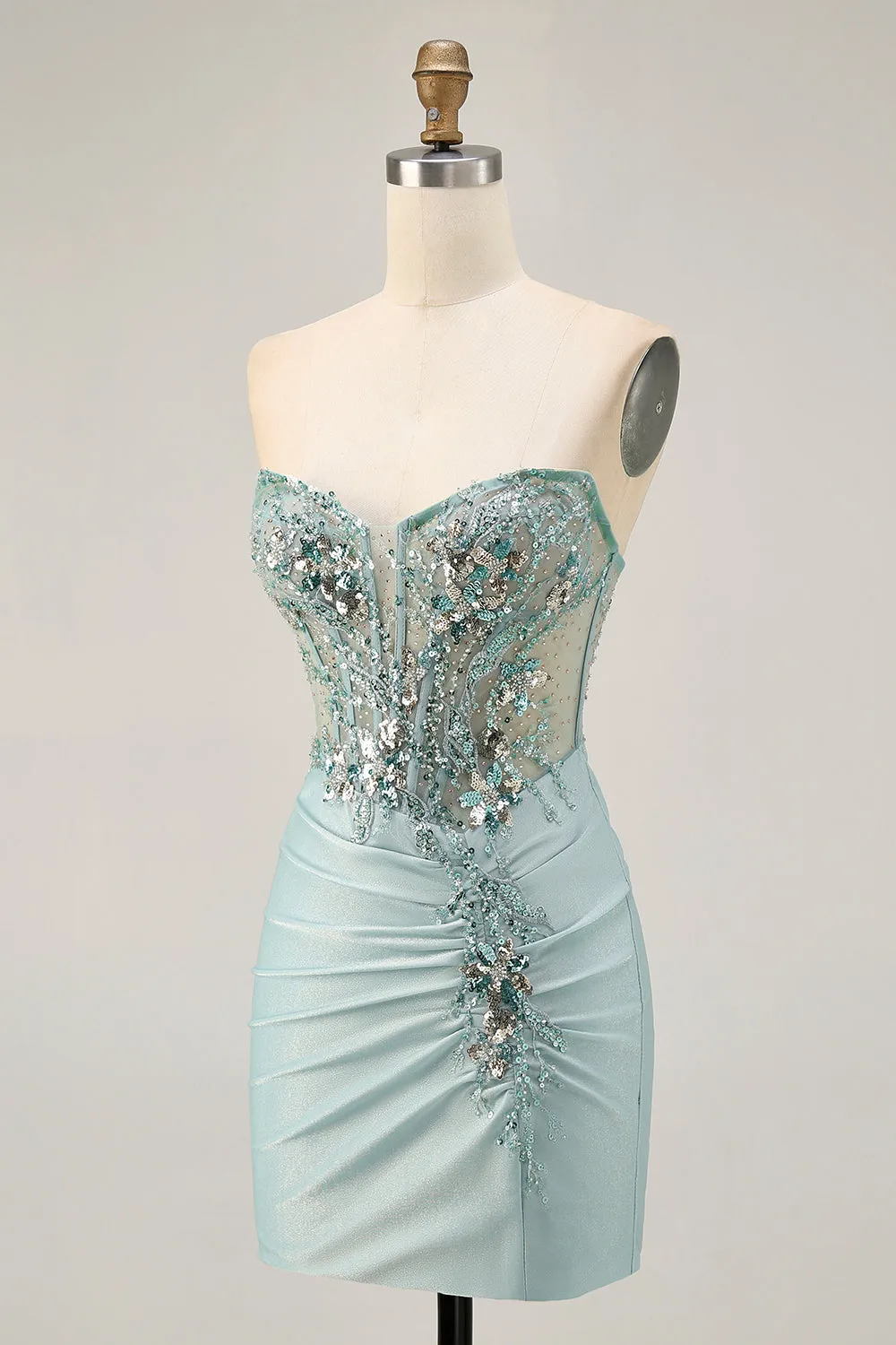 Grey Green Bodycon Strapless Homecoming Dress with Sequins sold by Zapaka product image thumbnail 5