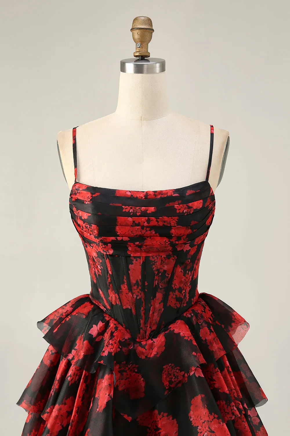 Black Red A Line Cowl Neck Corset Tiered Short Homecoming Dress sold by Zapaka product image thumbnail 4
