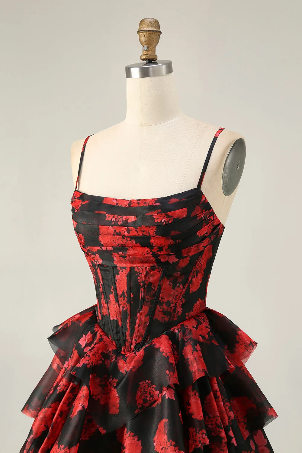 Black Red A Line Cowl Neck Corset Tiered Short Homecoming Dress sold by Zapaka product image thumbnail 5