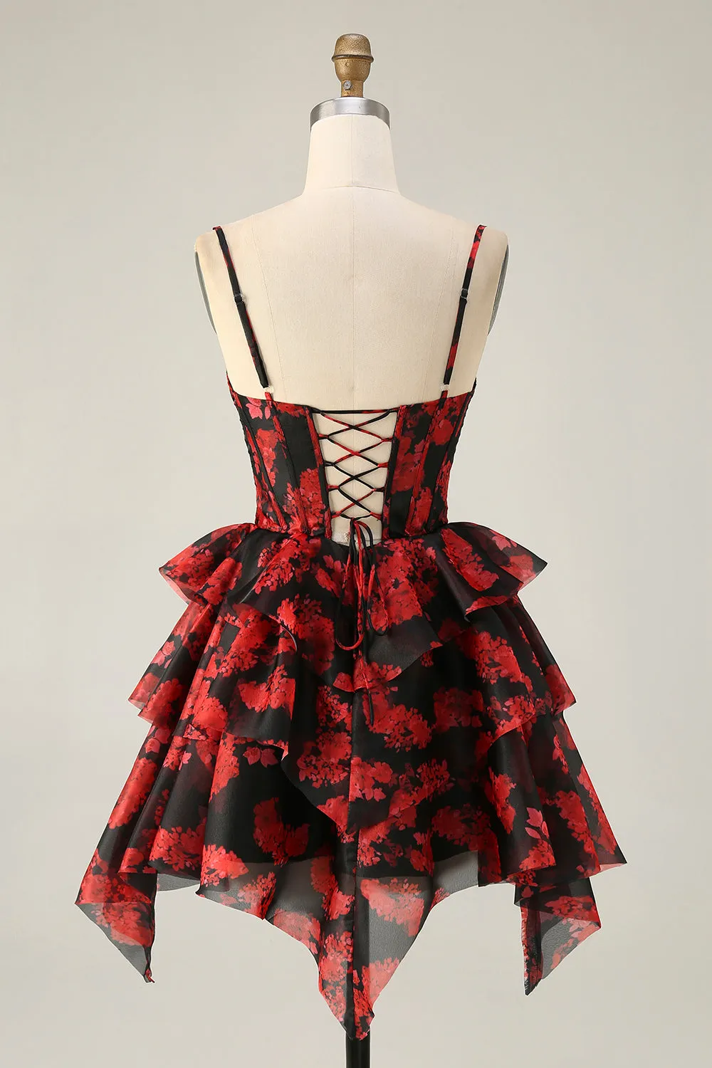 Black Red A Line Cowl Neck Corset Tiered Short Homecoming Dress sold by Zapaka product image thumbnail 2