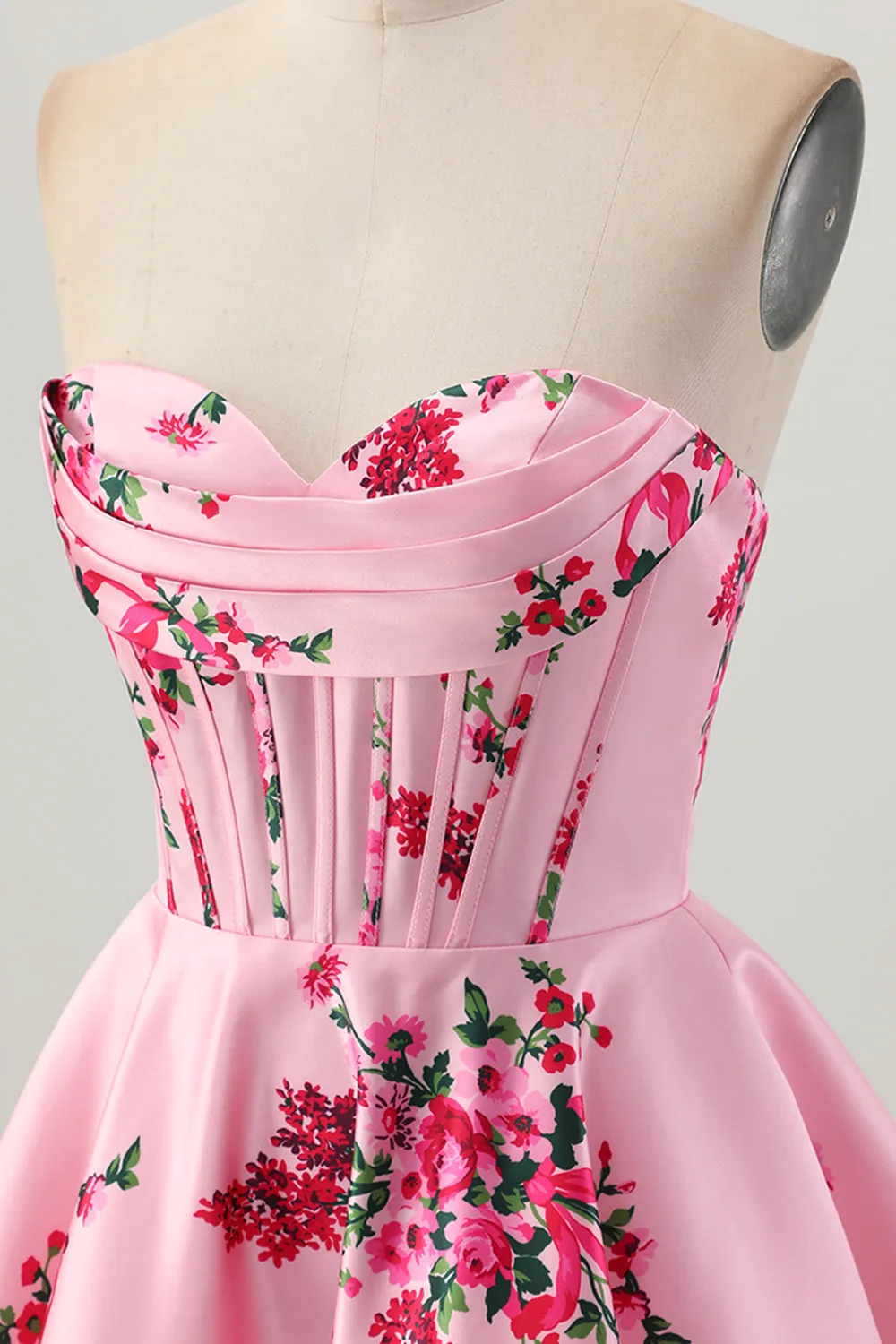 Pink Flower A-Line Sweetheart Satin Corset Homecoming Dress sold by Zapaka product image thumbnail 5