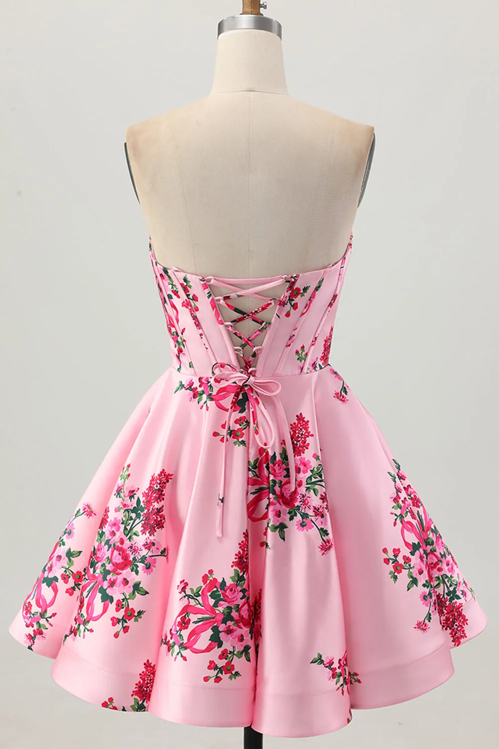 Pink Flower A-Line Sweetheart Satin Corset Homecoming Dress sold by Zapaka product image thumbnail 2
