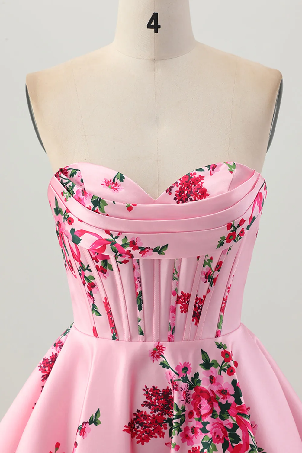 Pink Flower A-Line Sweetheart Satin Corset Homecoming Dress sold by Zapaka product image thumbnail 4