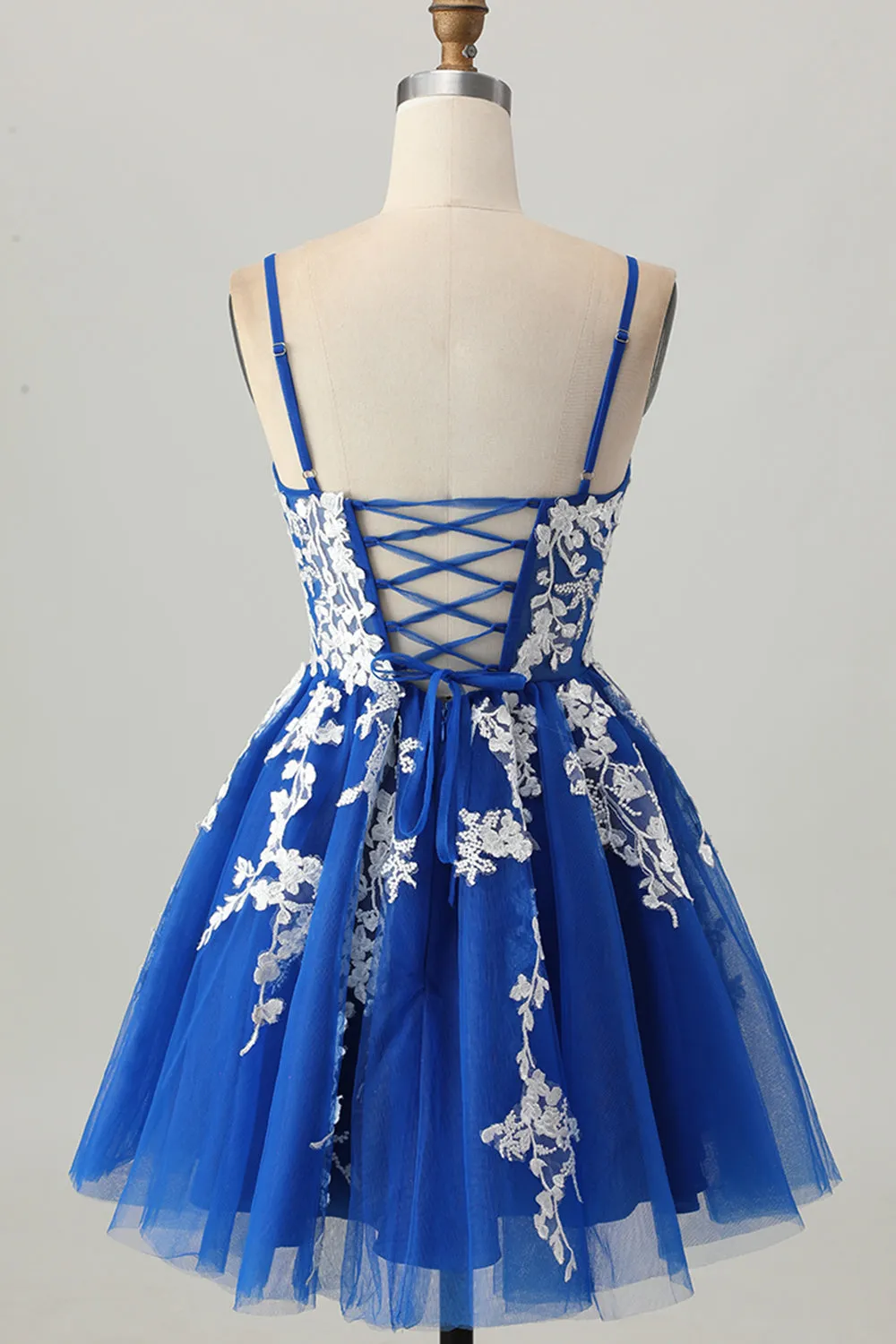 Royal Blue A-Line Spaghetti Straps Tulle Short Homecoming Dress with Lace Up Back sold by Zapaka product image thumbnail 2