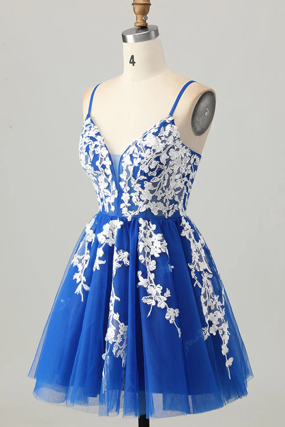 Royal Blue A-Line Spaghetti Straps Tulle Short Homecoming Dress with Lace Up Back sold by Zapaka product image thumbnail 3