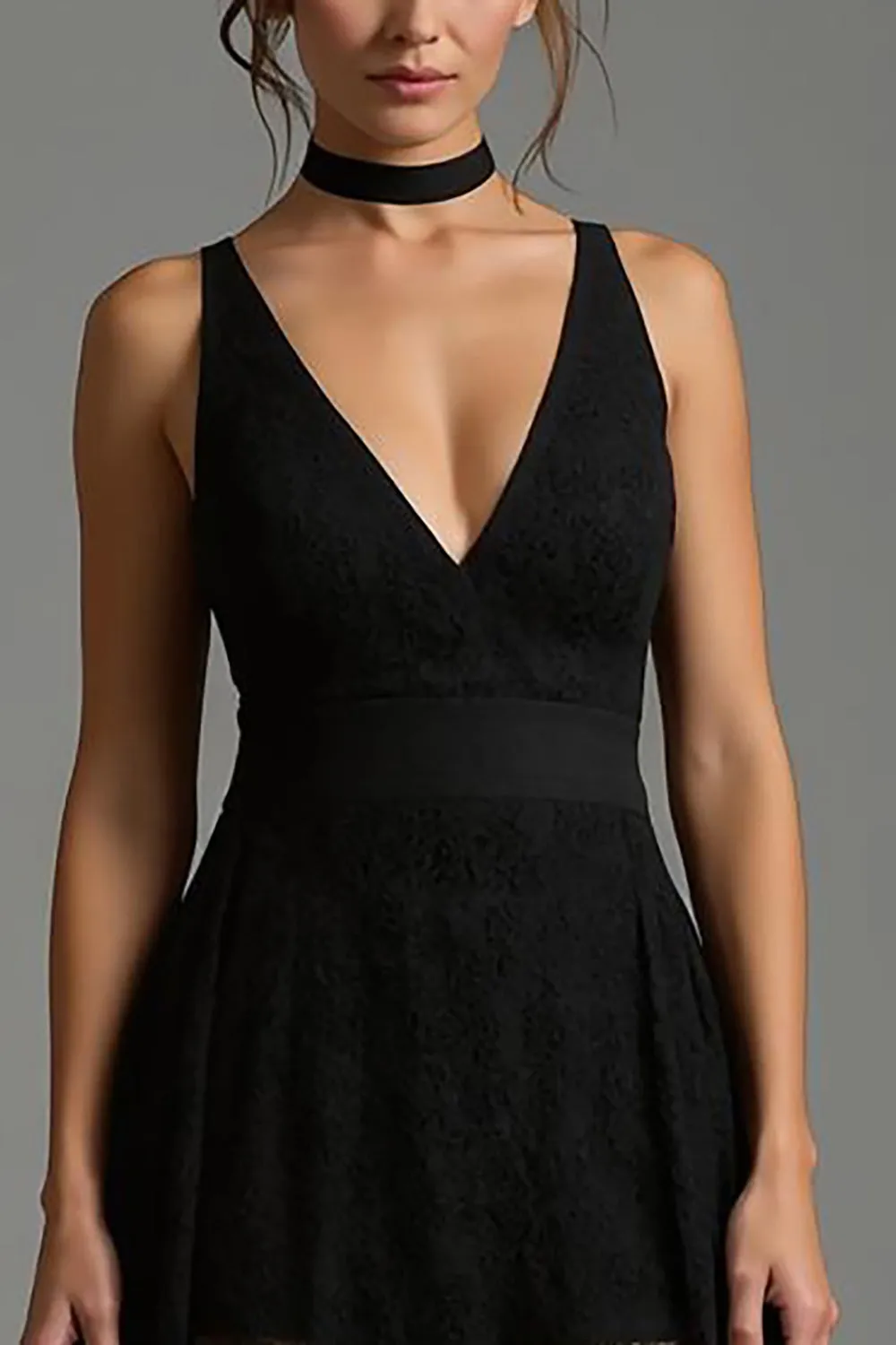 V-Neck Black A-Line Backless Long Formal Dress with Lace sold by Zapaka product image thumbnail 3