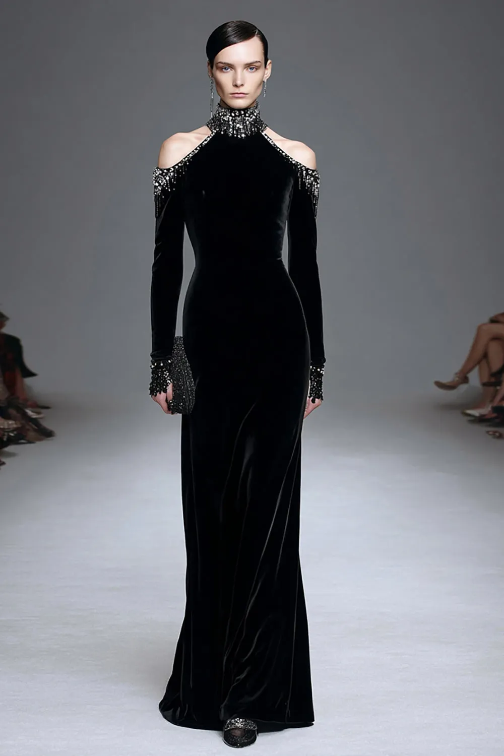 Velvet Black High Neck Long Sleeves Formal Dress sold by Zapaka