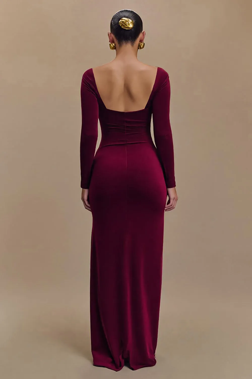 Burgundy Sheath Velvet Long Sleeves Formal Dress with Slit sold by Zapaka product image thumbnail 2