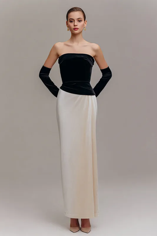 Black Champagne Velvet Strapless Sheath Formal Dress sold by Zapaka