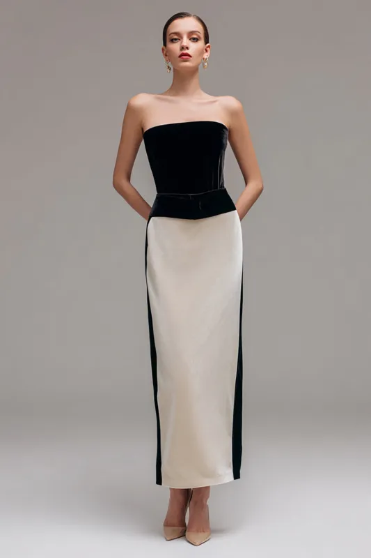 Strapless Black Champagne Sheath Formal Dress sold by Zapaka