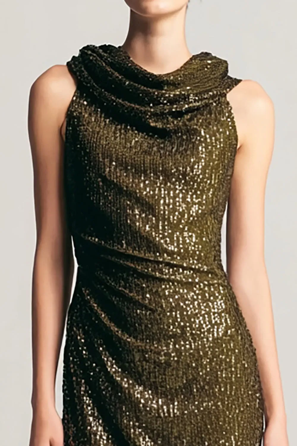 Olive Sequins Cowl Neck Sheath Formal Dress sold by Zapaka product image thumbnail 2