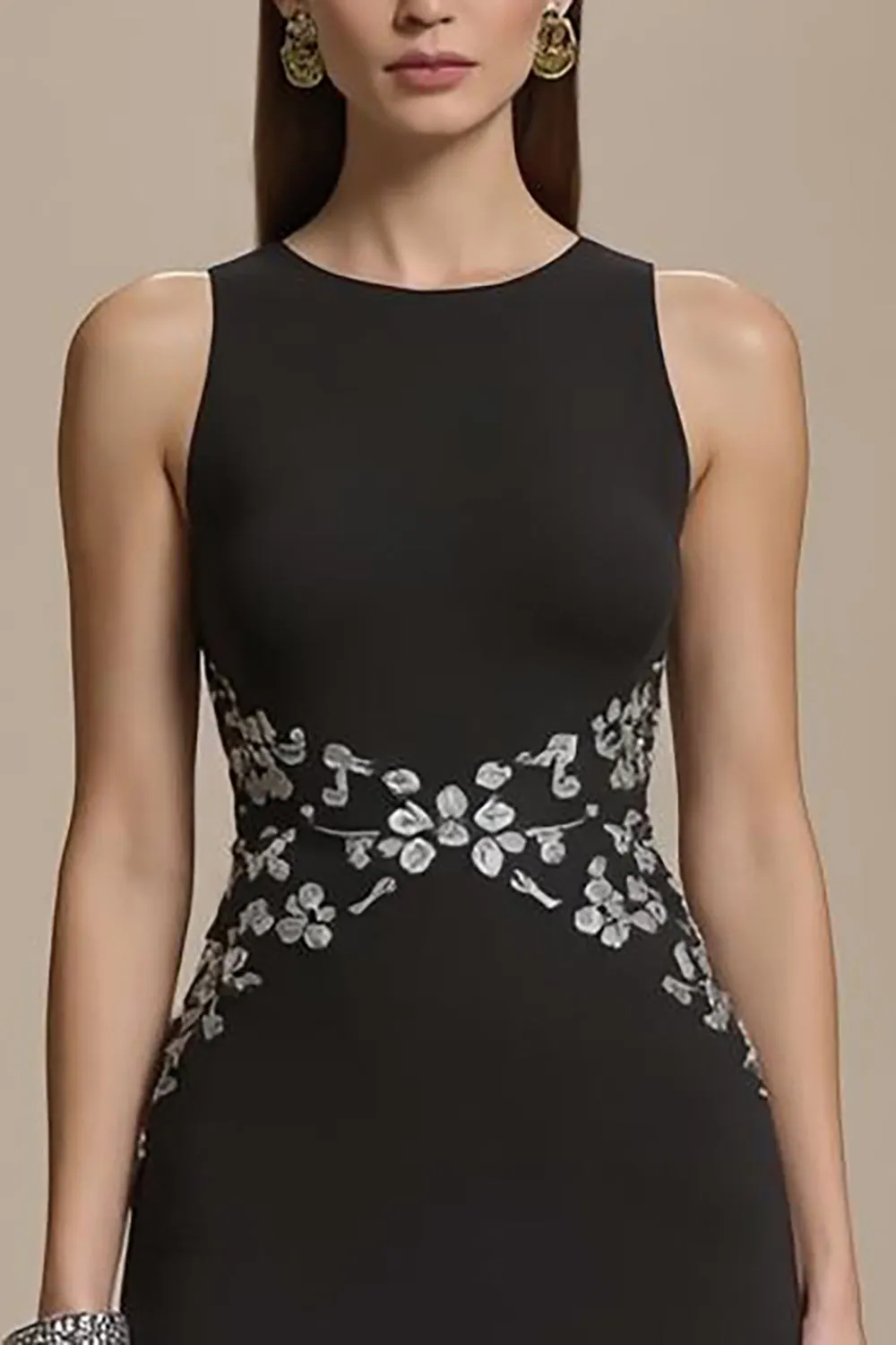 Crepe Bateau Neck Black A Line Formal Dress sold by Zapaka product image thumbnail 3