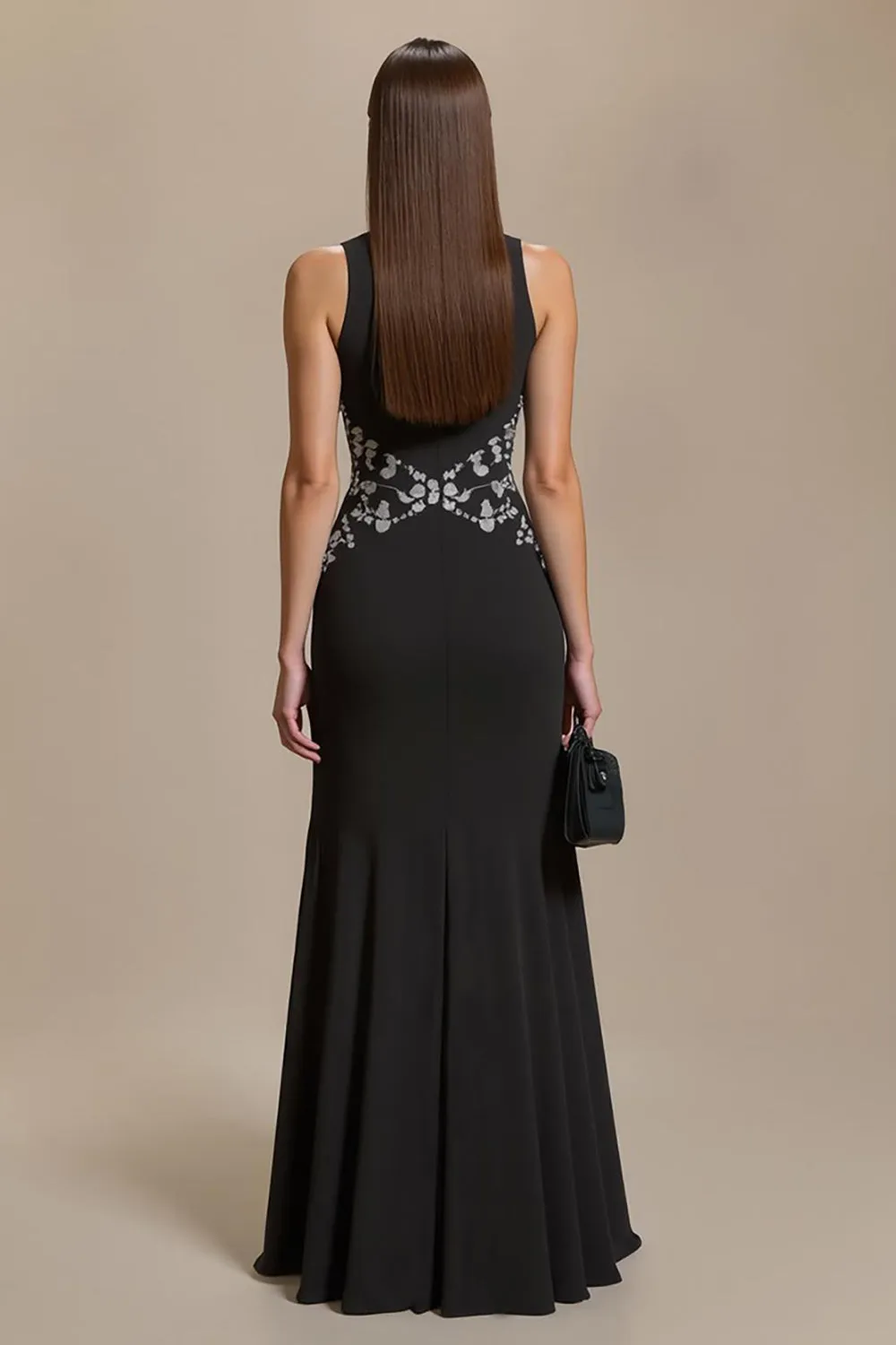 Crepe Bateau Neck Black A Line Formal Dress sold by Zapaka product image thumbnail 2