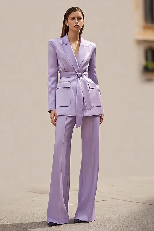 2 Piece Lilac Peak Lapel Satin Business Suits with Sash sold by Zapaka