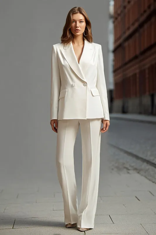 Ivory 2 Piece Double Breasted Peak Lapel Business Suits sold by Zapaka