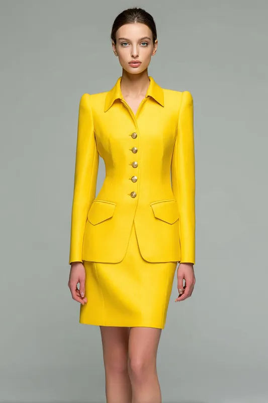Yellow 2 Piece Collar Neck Business Suits sold by Zapaka
